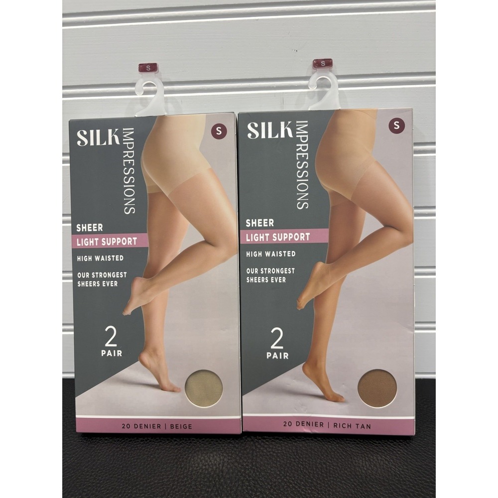 Silk Impressions Pantyhose 2 Packs SM 2 Pr BEIGE, 2 Pr Rich Tan Light Support